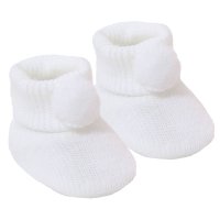 S408-W: White Acrylic Bootees w/Pom Pom